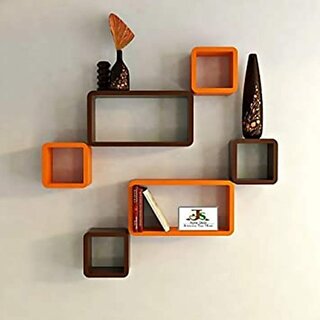                       Wooden Wall Shelf Wooden Wall Shelf (Number Of Shelves - 6, Orange, Brown)                                              