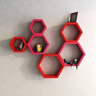                       Wooden Wall Shelf (Number Of Shelves - 6, Red, Pink)                                              
