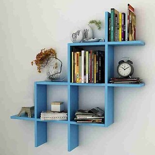                       Wooden Wall Shelf (Number Of Shelves - 8, Blue)                                              