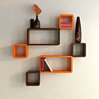                       Wooden Wall Shelf Wooden Wall Shelf (Number Of Shelves - 6, Orange, Brown)                                              