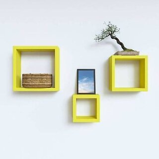                       Wooden Wall Shelf (Number Of Shelves - 3, Yellow)                                              