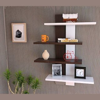                       Wooden Rack Shelf (Brown)Patti ( G790 ) Wooden Wall Shelf (Number Of Shelves - 4, Brown, White)                                              