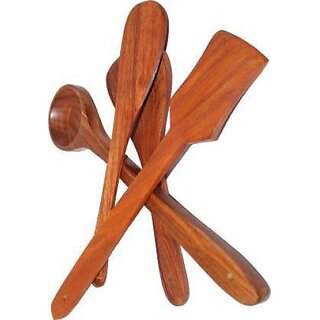                       Onlinecraft Wooden Spoon (Ch2723) Kitchen Tool Set (Natural, Ladle, Spatula, Cooking Spoon)                                              