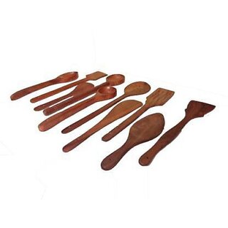                       Onlinecraft Wooden Spoon Kitchen Tool Set (Ch2791) Kitchen Tool Set (Brown, Ladle, Spatula, Skimmer)                                              