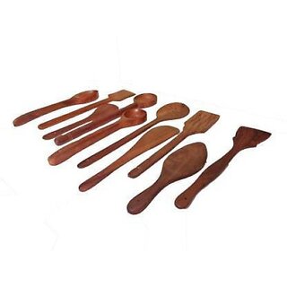                       Onlinecraft Wooden Spoon (Ch2784) Kitchen Tool Set (Natural Brown, Ladle, Spatula, Skimmer)                                              