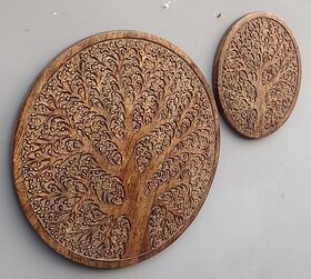 Mango Wood Carving Panel 24X24 Inch (Brown)