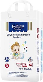 Nubaby Premium  Baby Pants,Medium (M), 72 Count, 7-12 kg With 5 in 1 Comfort