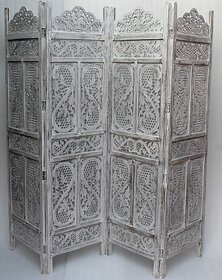 Onlinecraft Solid Wood Decorative Screen Partition (Free Standing, Finish Color - White, 4, Diy(Do-It-Yourself))