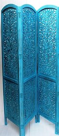 Onlinecraft Solid Wood Decorative Screen Partition (Free Standing, Finish Color - Blue, 3, Diy(Do-It-Yourself))