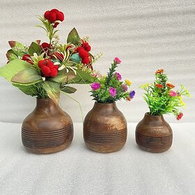 ( L7904 ) Wooden Flower Pot Stand Wooden Vase (6 Inch, Brown, Brown)