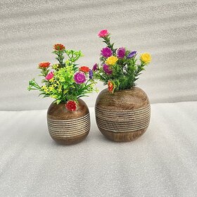 ( A7903 ) Wooden Flower Pot Stand Wooden Vase (6 Inch, White, Brown)