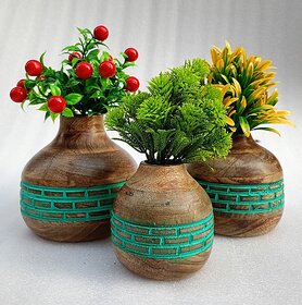 Wooden Vase (6 Inch, Green, Brown)
