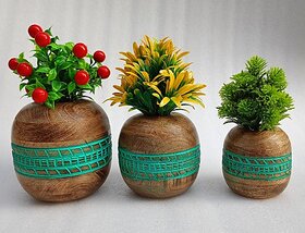 Onlinecraft Wooden Corner Table Decor Wooden Vase (6 Inch, Green)