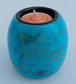 H3960 Wooden 1 - Cup Tealight Holder Set (Blue, Pack Of 1)
