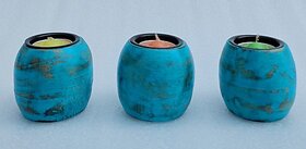 H3968 Wooden 1 - Cup Tealight Holder Set (Blue, Pack Of 1)