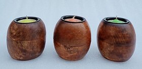 H3967 Wooden 1 - Cup Tealight Holder Set (Brown, Pack Of 1)