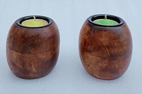 H3955 Wooden 1 - Cup Tealight Holder Set (Brown, Pack Of 1)