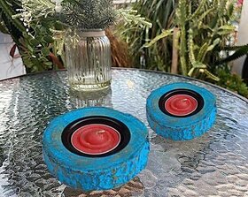 M3280 Wooden 1 - Cup Candle Holder Set (Blue, Pack Of 1)