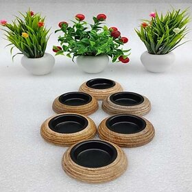 E3272 Wooden 1 - Cup Candle Holder Set (Gold, Pack Of 1)