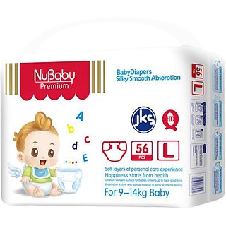 Nubaby Premium  Baby Diapers,Large (L), 58 Count, 9-14 kg With 5 in 1 Comfort,Diaper