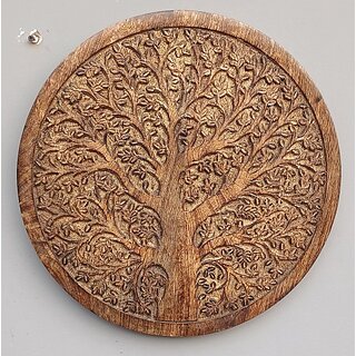                       Mango Wood Carving Panel 16X16 Inch (Brown)                                              