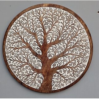                       Mango Wood Carving Panel 24X24 Inch (White)                                              