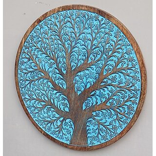                       Mango Wood Carving Panel 24X24 Inch (Blue)                                              