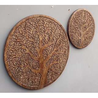                       Mango Wood Carving Panel 24X24 Inch (Brown)                                              
