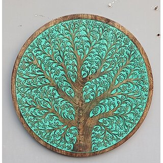                       Mango Wood Carving Panel 24X24 Inch (Green)                                              