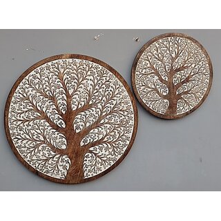                       Mango Wood Carving Panel 24X24 Inch (White)                                              