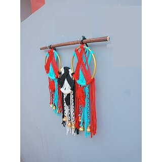                       Onlinecraft Gorgeous And Unique Design Macrame Wall Hanging Item (Red ,Sky ,Black ,White)                                              