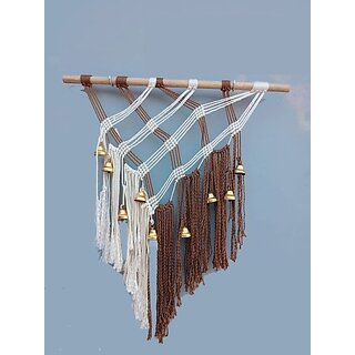                       Onlinecraft Gorgeous And Unique Design Macrame Wall Hanging Item (Brown & White)                                              