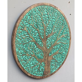                       Onlinecraft Mango Wood Carving Wall Panel (24 Inch X 24 Inch, Brown, Green)                                              
