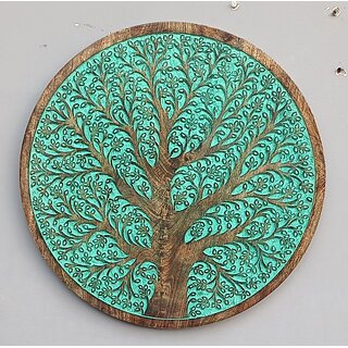                       Onlinecraft Mango Wood Carving Wall Panel (24 Inch X 24 Inch, Green, Brown)                                              