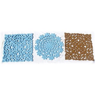                       Onlinecrafts Wooden Wall Panel Pack Of 3 (Blue)                                              