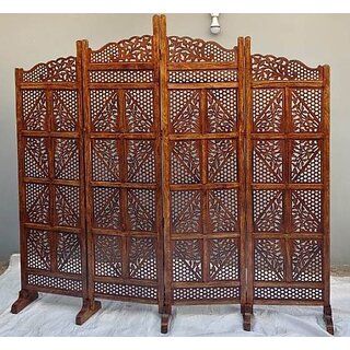 Onlinecraft Solid Wood Decorative Screen Partition (Free Standing, Finish Color - Brown, 4, Diy(Do-It-Yourself))
