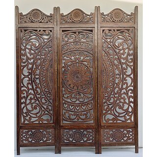 Onlinecraft Solid Wood Decorative Screen Partition (Free Standing, Finish Color - Brown, 3, Diy(Do-It-Yourself))