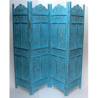 Onlinecraft Solid Wood Decorative Screen Partition (Free Standing, Finish Color - Blue, 4, Diy(Do-It-Yourself))