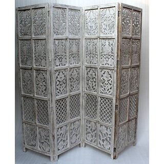 Onlinecraft Solid Wood Decorative Screen Partition (Free Standing, Finish Color - White, 4, Diy(Do-It-Yourself))
