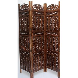                       Onlinecraft Solid Wood Decorative Screen Partition (Free Standing, Finish Color - Borwn, 3, Diy(Do-It-Yourself))                                              