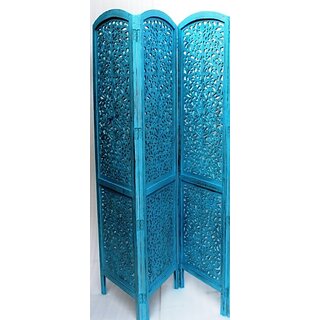                       Onlinecraft Solid Wood Decorative Screen Partition (Free Standing, Finish Color - Blue, 3, Diy(Do-It-Yourself))                                              