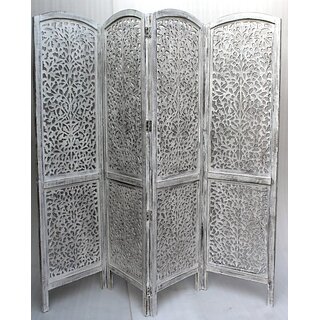                       Onlinecraft Solid Wood Decorative Screen Partition (Free Standing, Finish Color - White, 4, Diy(Do-It-Yourself))                                              