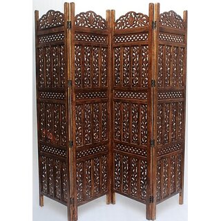                       Onlinecraft Solid Wood Decorative Screen Partition (Free Standing, Finish Color - Brown, 4, Diy(Do-It-Yourself))                                              