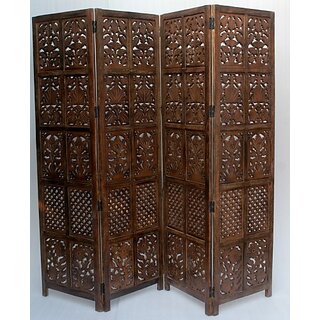                       Onlinecraft Solid Wood Decorative Screen Partition (Free Standing, Finish Color - Brown, 4, Diy(Do-It-Yourself))                                              
