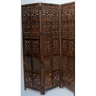                       Onlinecraft Solid Wood Decorative Screen Partition (Free Standing, Finish Color - Borwn, 3, Diy(Do-It-Yourself))                                              