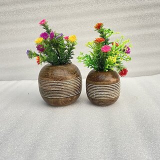 ( K7903 ) Wooden Flower Pot Stand Wooden Vase (6 Inch, White, Brown)