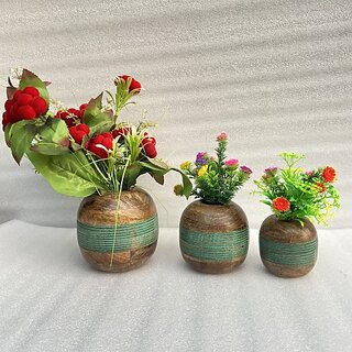 ( D7901 ) Wooden Flower Pot Stand Wooden Vase (6 Inch, Green, Brown)