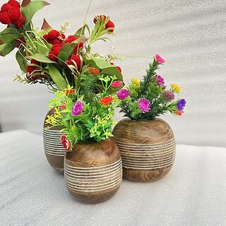                       ( F7903 ) Wooden Flower Pot Stand Wooden Vase (6 Inch, White, Brown)                                              