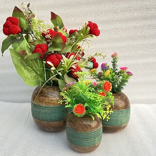                       ( D7901 ) Wooden Flower Pot Stand Wooden Vase (6 Inch, Green, Brown)                                              