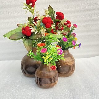                       Onlinecraft Mango Wooden Flower Pot Set Of 3 Pc Big 6 ,Medium 5 , Small 4 Inch Height Wooden Vase (6 Inch, Brown)                                              